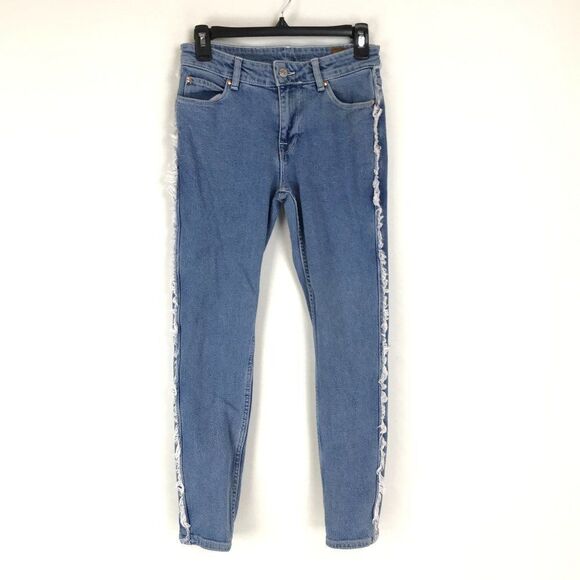 ASOS Frayed Outseam Skinny Jeans Women's Size 28 Mid-Rise Stretch Denim Pockets - Picture 1 of 14